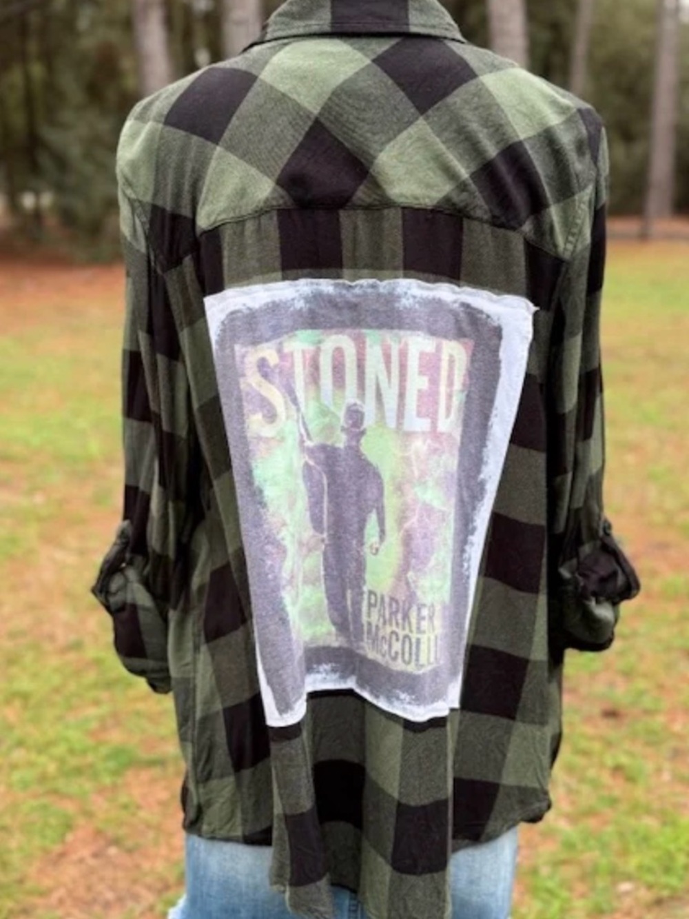 Upcycled Green and Black Buffalo Plaid Shirt with Parker McCollum